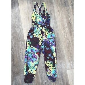 5/48 Sz XS Romper Faux Wrap Pantsuit Jumpsuit Floral Print Racerback Pockets